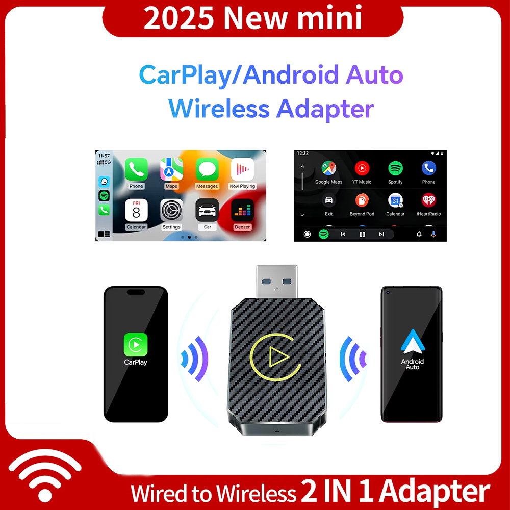 2 in 1 Car Wireless CarPlay Adapter & Android Auto Wireless Adapter Type-C/USB Plug & Play Carplay Wireless Adapter Auto Connect