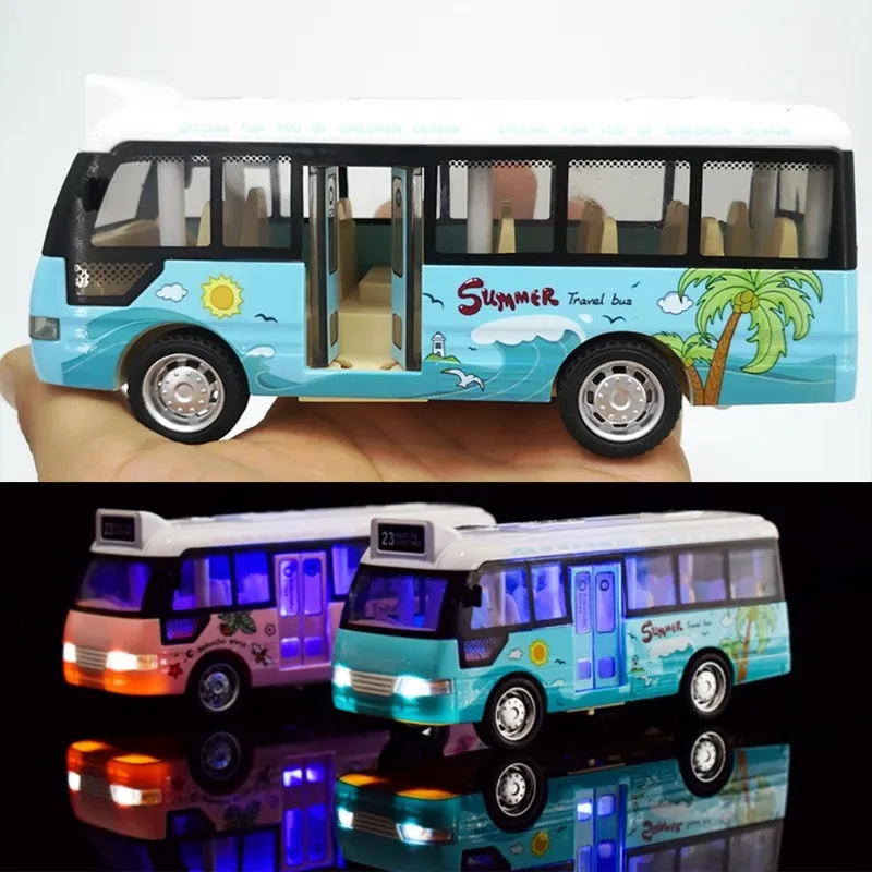 Ônibus da cidade brinquedos carros para crianças carros para meninos meninas puxar para trás jogar veículo modelo de ônibus com som iluminado e portas abertas