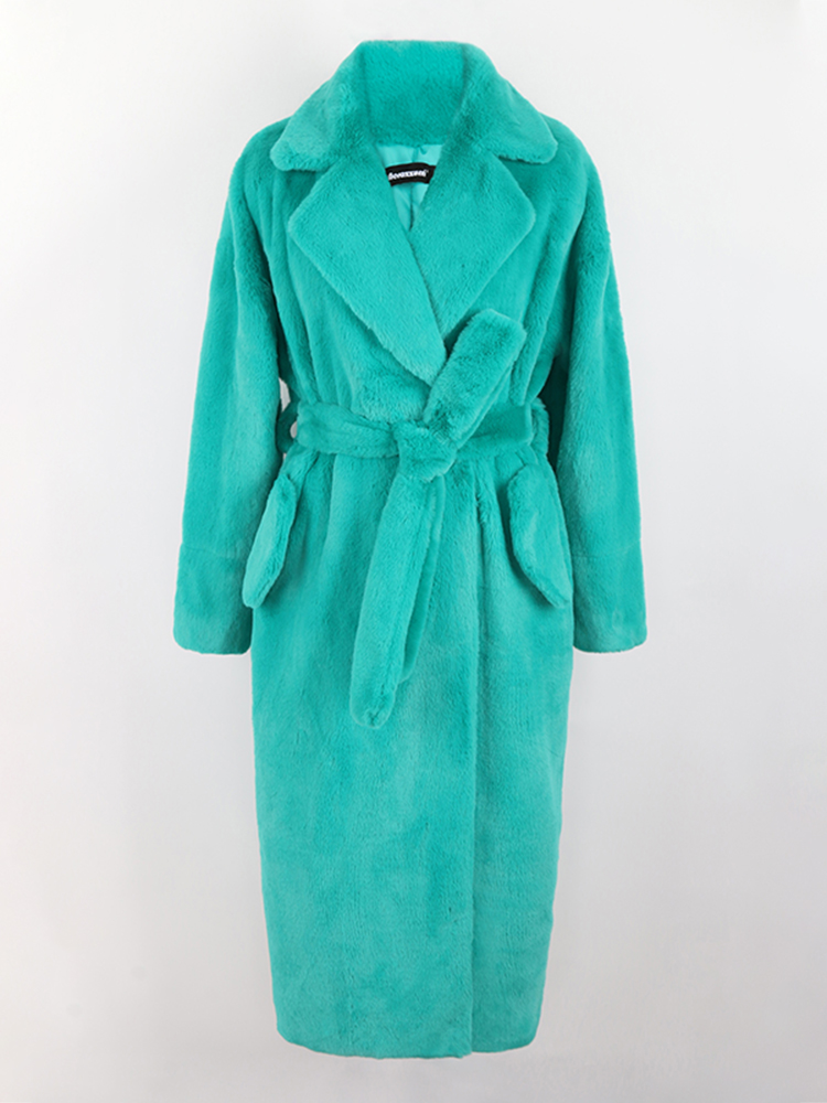 Nerazzurri ฤดูหนาวสีม่วงสีดำสีเขียว Fluffy หนาอุ่น Faux Fur Coat Sashes ใหม่มาถึง2022 Furry Overcoat