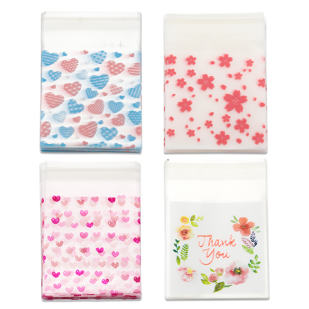 50pcs Valentine's Day Love Series Clear Plastic Self-Adhesive Bags for diy Jewelry Packaging Display Baking Cookies Packaging