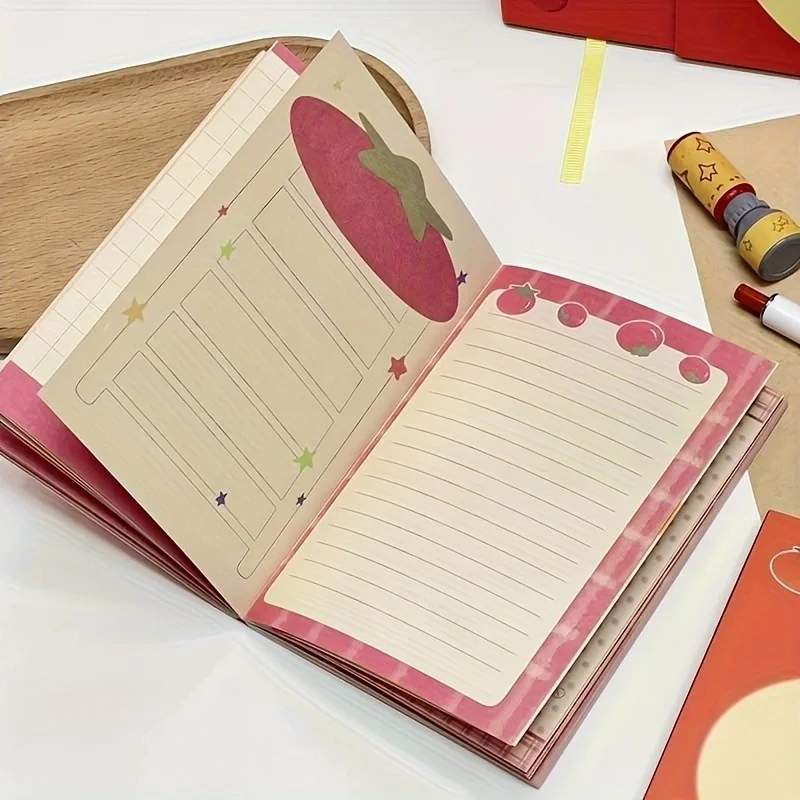 Cuaderno con temática de tomate de 64 hojas, planificador artesanal y suministros de oficina con páginas coloridas de página completa, álbum de recortes y escritura para diario