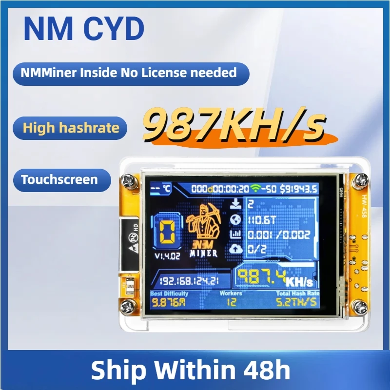 Szczęśliwy Kopar dla nerdów komputerowych Bitcoin Solo Lottery Hashrate 987KH/s ESP32 2.8 calowy Smart Display Crypto ESP32-2432S028R DROOM