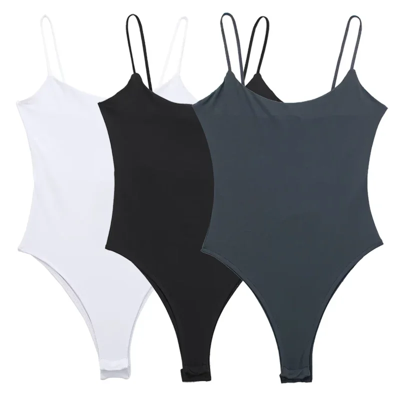 HXAO Fashion 2024 Damskie Jednoczęściowe Body Damski Top Biały Czarny Body Halki Krótki Obcisły Kombinezon Damski Top Bez Pleców