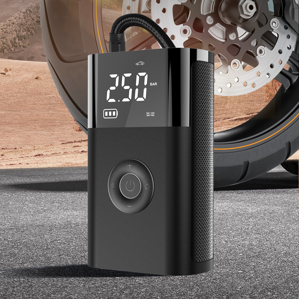 Bomba de compressor inflador portátil CARSUN com lâmpada LED para carro, motocicleta, bicicleta, bolas de pneu, sem fio, bomba de ar elétrica para carro