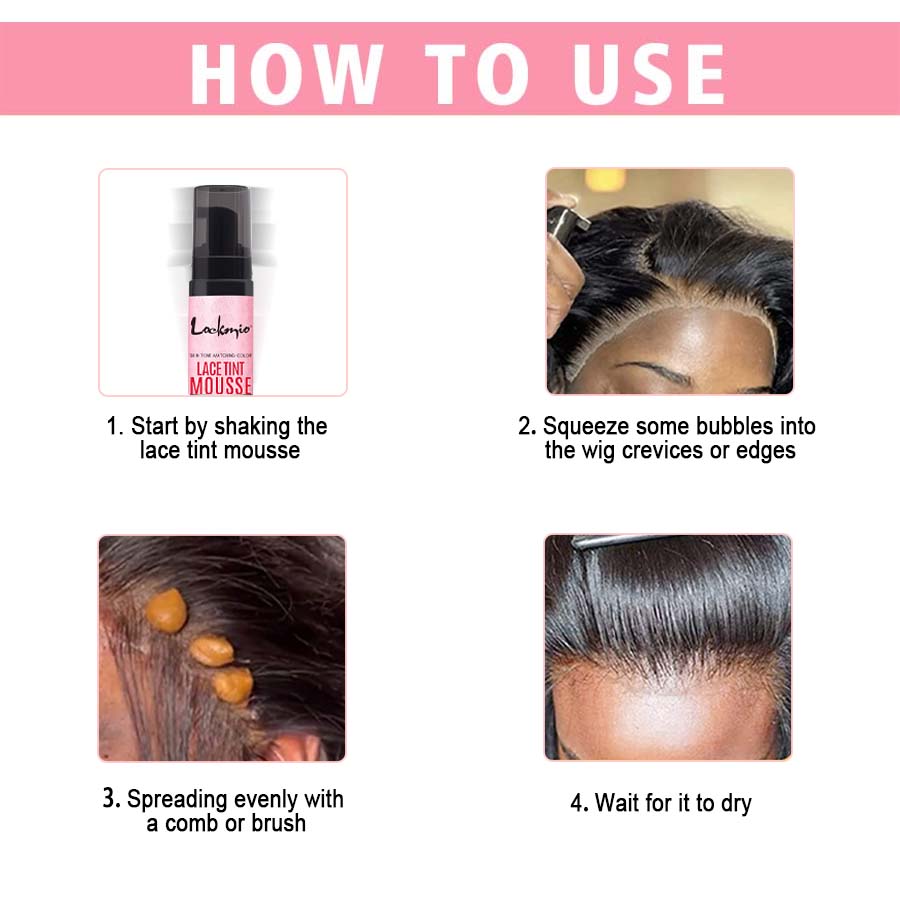 Pruik Tint Schuim voor Lace Front Verven Mousse Natuurlijk Sneldrogend Raster Onzichtbare Kleur Haarlak voor Pruiken