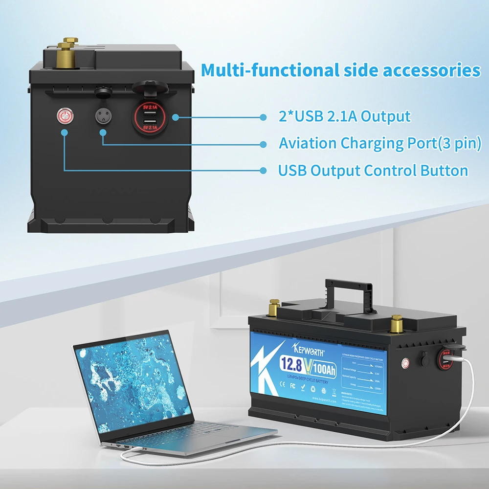 KEPWORTH 12V 100Ah LiFePO4-batterijen klasse A-cellen oplaadbaar voor buiten / thuisopslag Lithium-ijzerfosfaatbatterijen