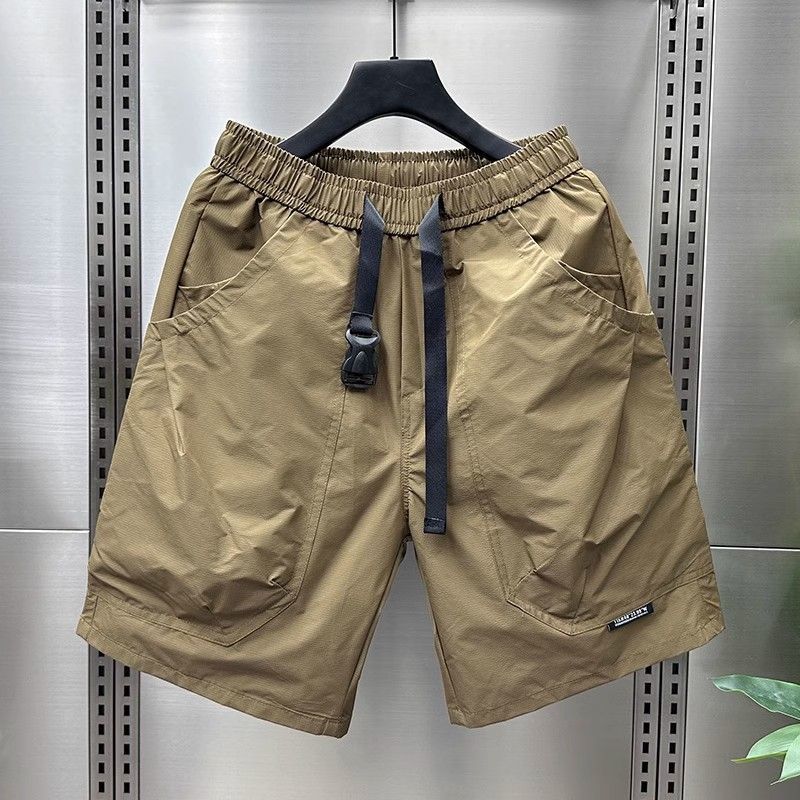Calções de carga com zíper de bolso de verão masculino na moda marca versátil solto de secagem rápida esportes soltos casuais calças de praia de cinco pontos