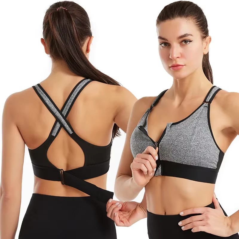 Sport-BHs für Damen, Reißverschluss vorne, verstellbarer Riemen, stoßfest, elastisch, Fitness, sportlicher Büstenhalter, schlankes Yoga-Crop-Top
