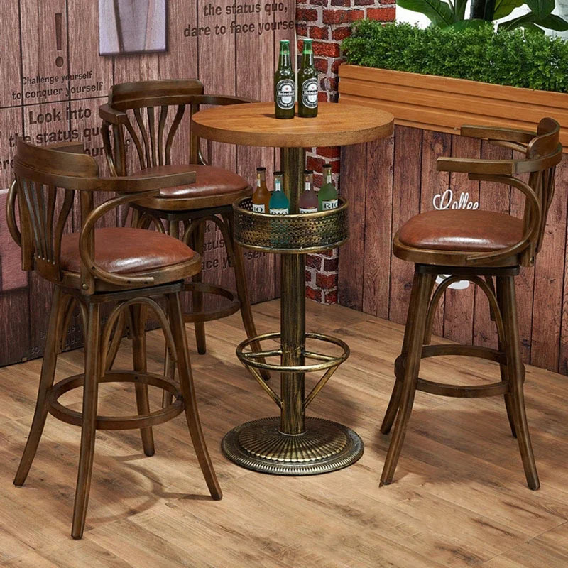 Sillas de Bar de madera maciza Retro americana, taburetes altos para el hogar, restaurante creativo, sillones giratorios simples transparentes, muebles de Bar
