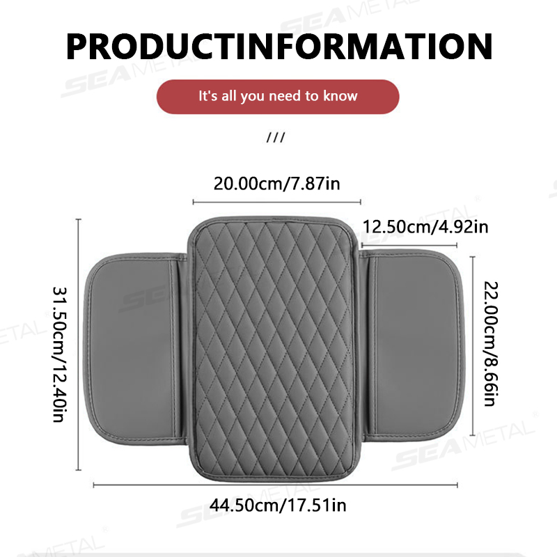 SEAMETAL-PU Couro Car Braço Resto Almofada, Anti Scratch Braço Proteção Capa, Center Console Box Protector com Bolso De Armazenamento