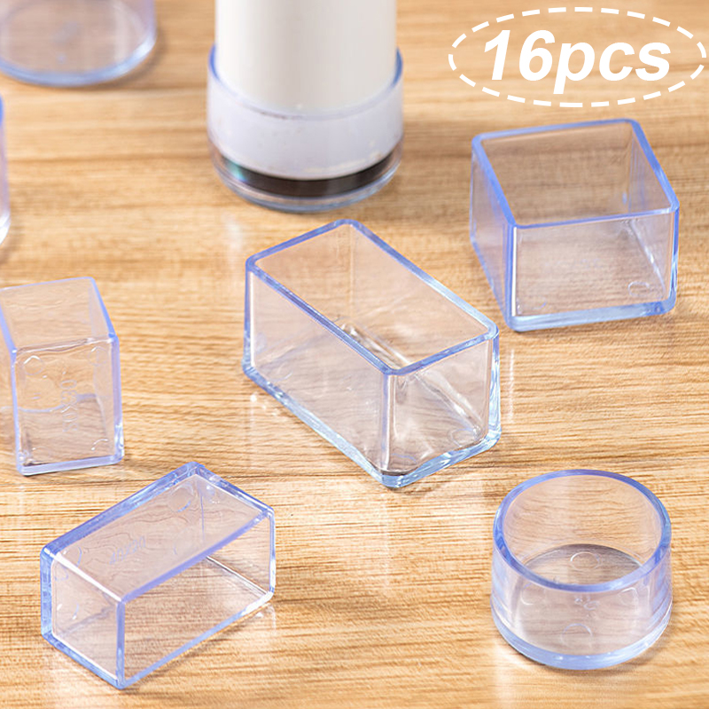 16PCS Silicone Chair Leg Pad Transparency Furniture Legs Table End Plug PVC Silent Anti-slip Floor Protection Cap Foot Cover