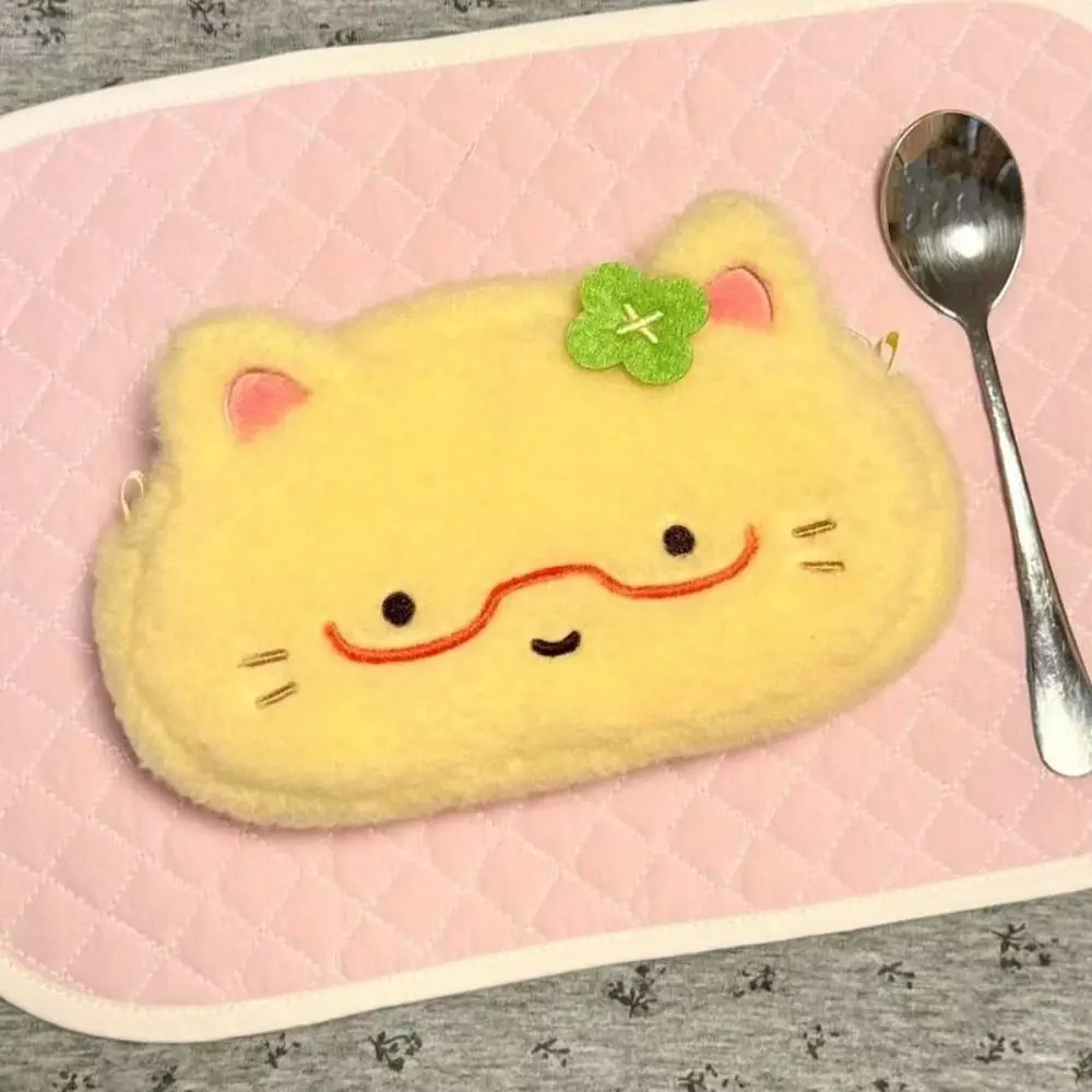 Bolsa para bolígrafos con forma de tortilla y gatito, estuche para lápices de dibujos animados de felpa, bolsa de papelería multifuncional de gran capacidad, regalos escolares de alta calidad