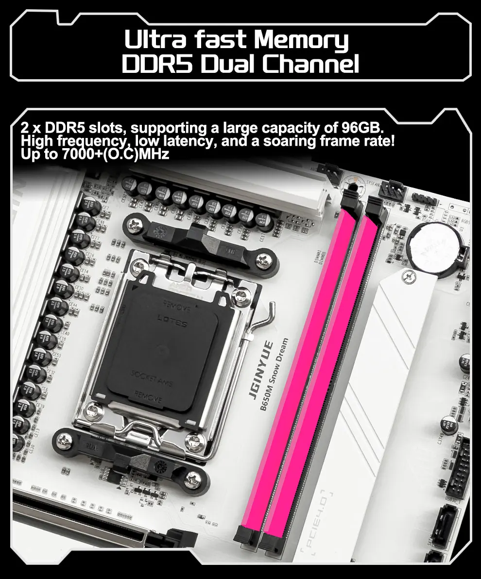 JGINYUE B650M Schnee Traum AM5 DDR5 ARGB M-ATX Motherboard Für Gaming PCIe 4,0 × 4 M.2 Für CPU 9700X/9900X/7800X3D Gaming PC DIY