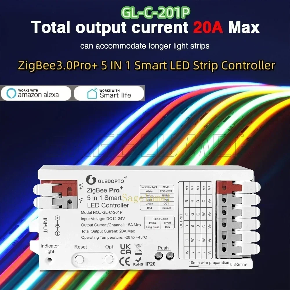 GLEDOPTO GL-C-201P/202P/203P 5 en 1 ZigBee 3,0 Pro + controlador LED RGB CCT RGBW RGBCCT tira de luz aplicación inteligente Control por voz