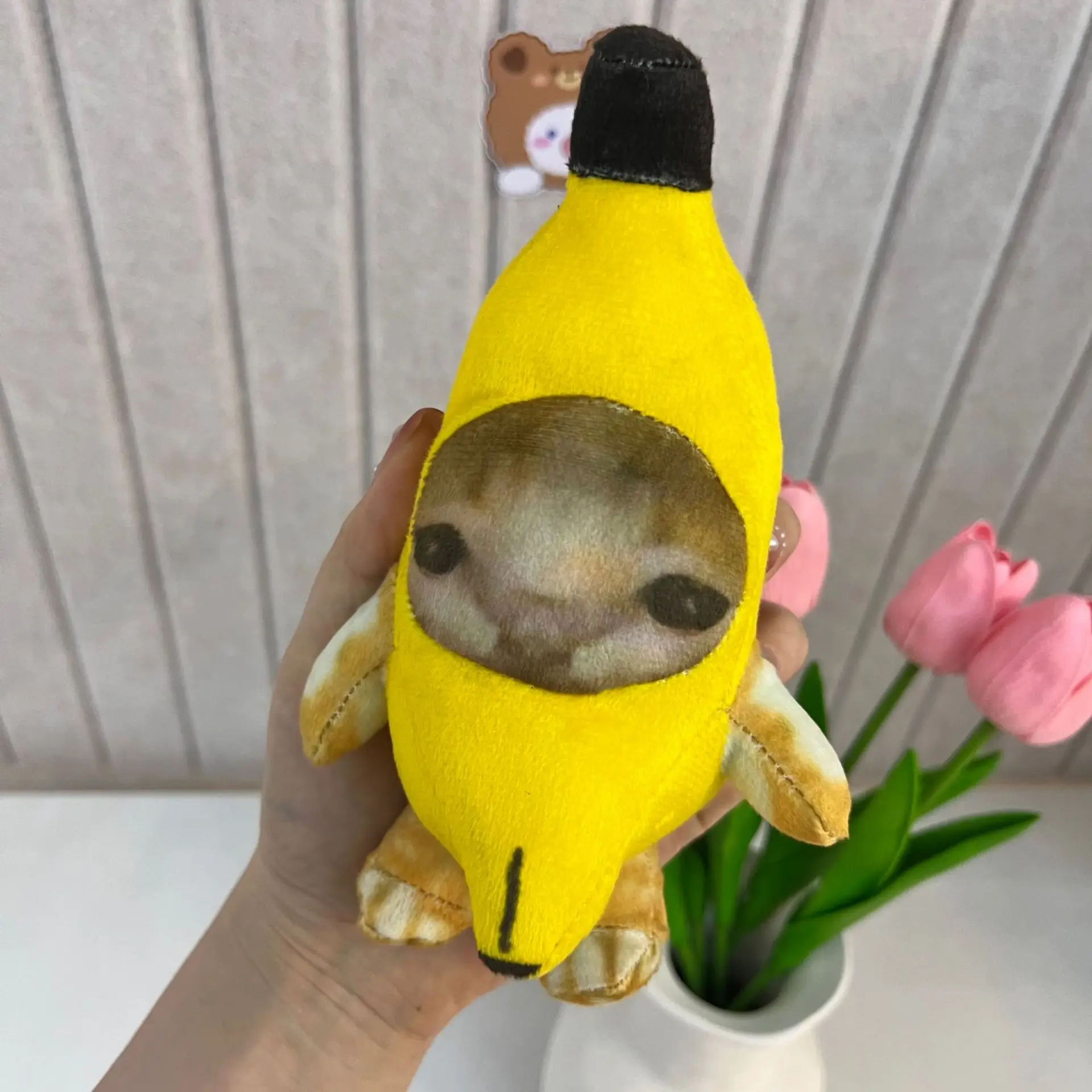 กล้วยแมวตุ๊กตาจี้พวงกุญแจร้องไห้ Happy Banana Cat ตุ๊กตาจี้เสียงของเล่นกระเป๋ารถตลกจี้ Keyring ของขวัญเด็ก