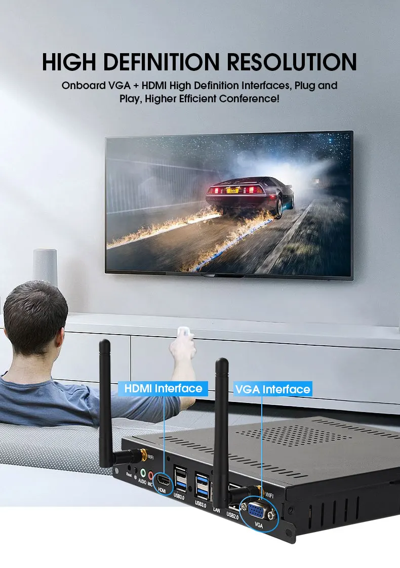 OPS11 Mini PC with i3 i5 i7 Processor 4GB 8GB RAM 128GB 256GB SSD, Support Windows 10 WiFi Gigabit Ethernet VGA HDMI Display