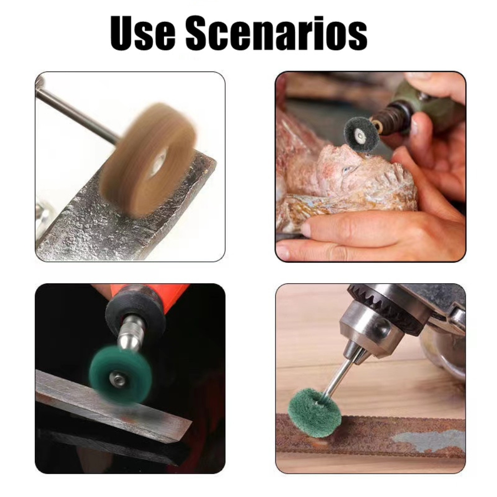 50pcs Mini Drill Abrasive Brush Nylon Buffing Polishing Wheel with 2.35mm Shank Grinding Sanding Head  for Dremel Rotary Tool