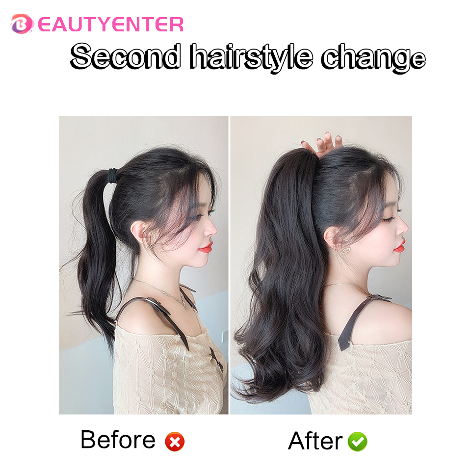 Beautyenter ผมยาวลอนสังเคราะห์พร้อมคลิปหนีบผมหางม้าวิกผมหยิกผมหางม้าปลอมสามารถถักได้