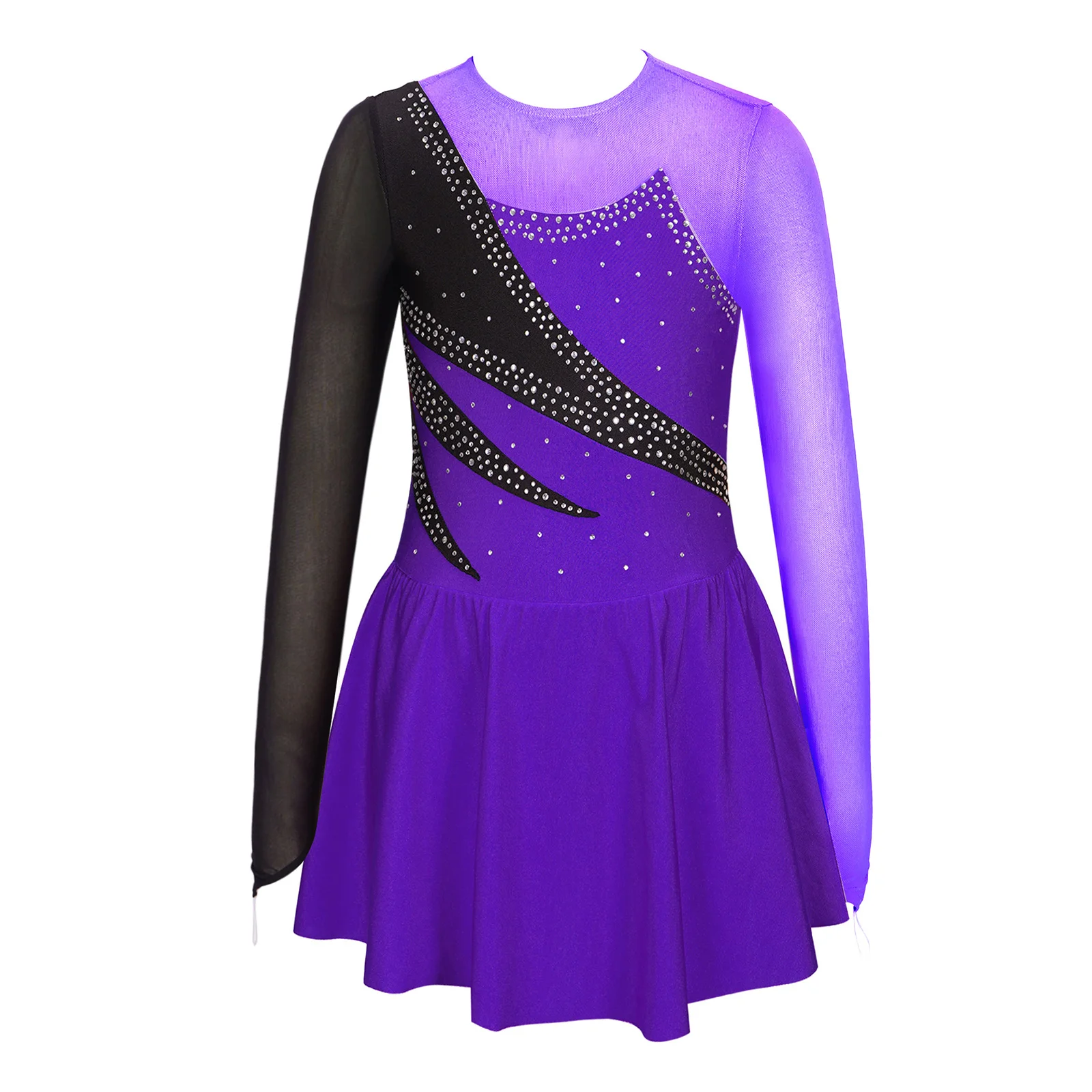 Eiskunstlaufkleid Kinder Mädchen Ballett Tutu Kleid Langarm Glänzende Strass Gymnastik Trikots Ballsaal Wettbewerb Kostüm