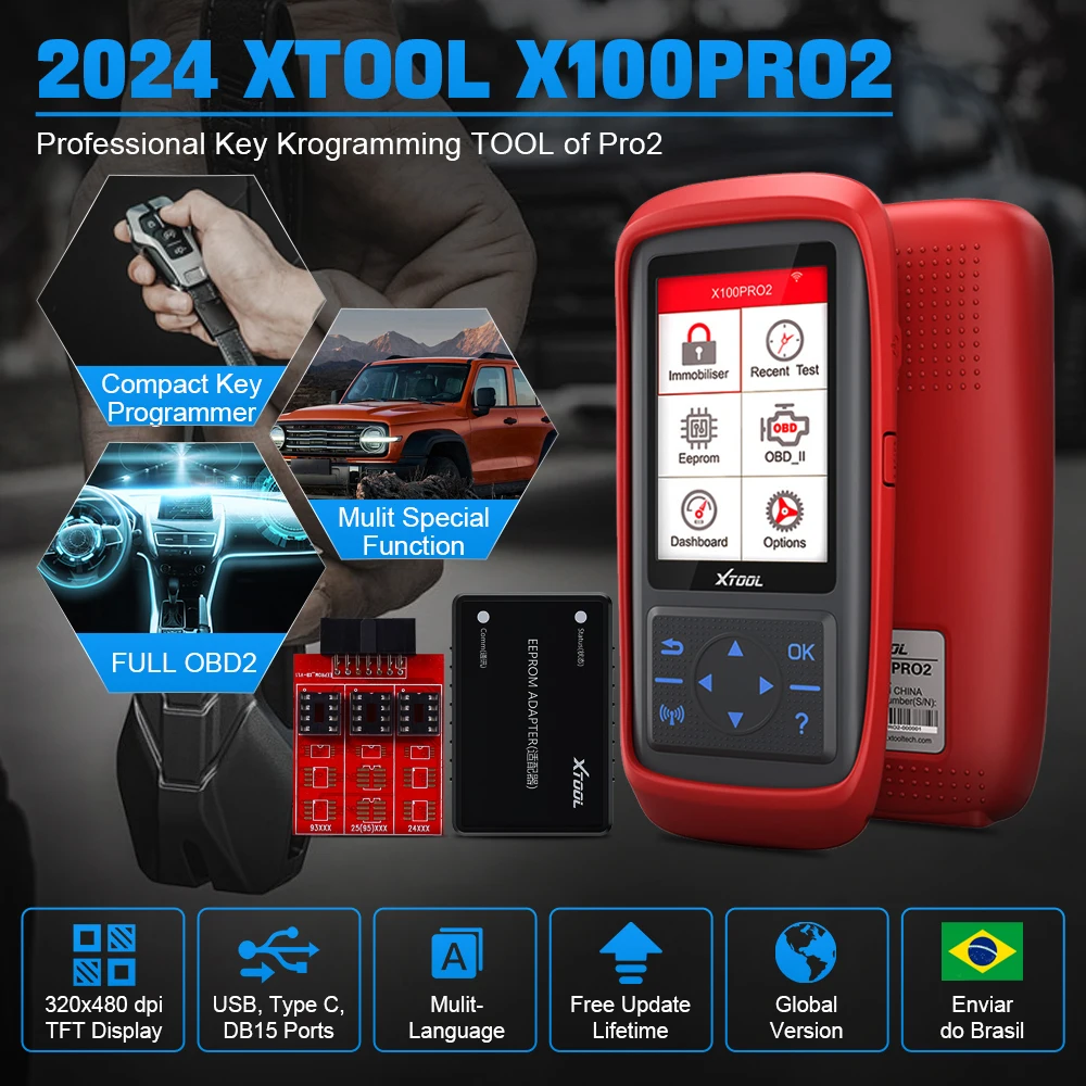 Xtool x100 pro2 obd2 programador chave scanner automotivo com adaptador eeprom leitor de código ferramentas de diagnóstico do carro atualização gratuita à vida