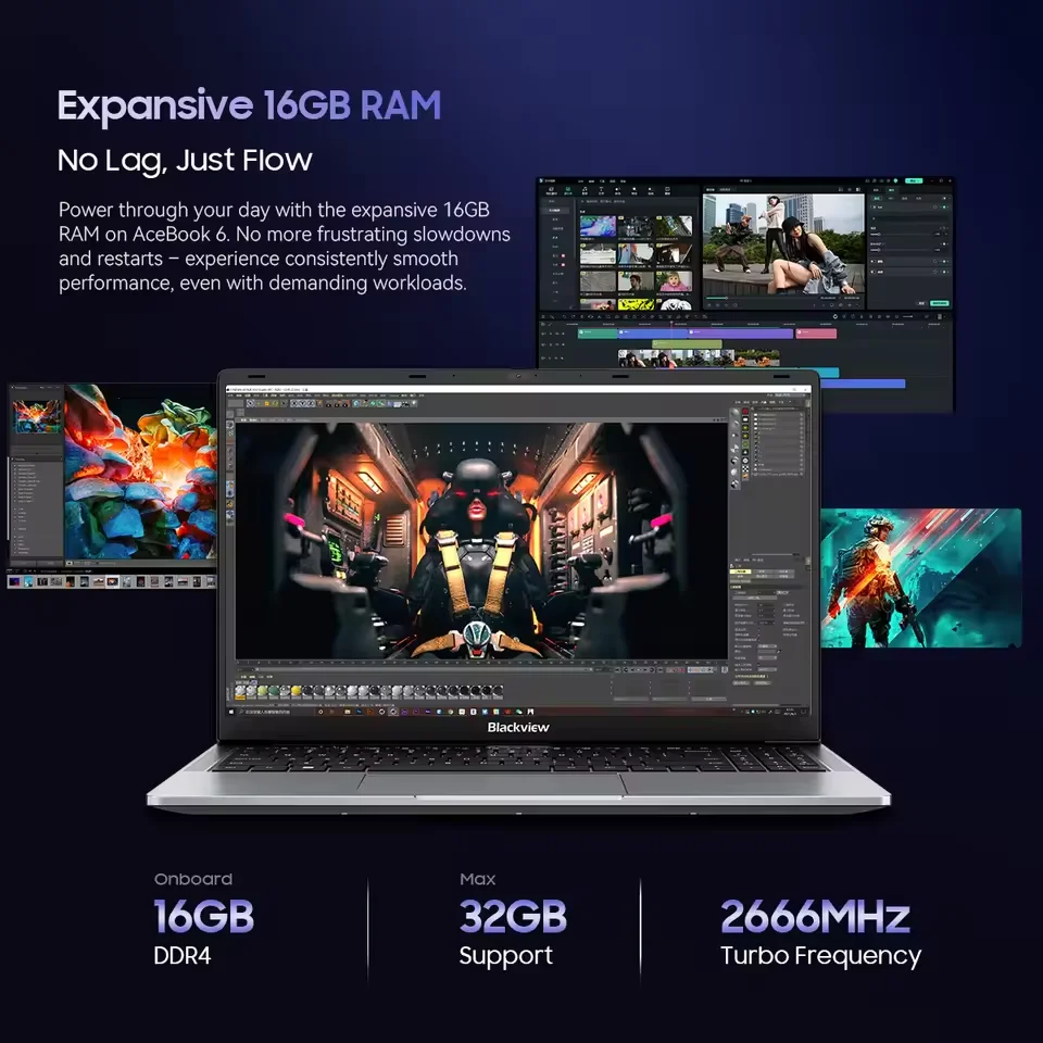 Blackview AceBook 6 laptop 15,6" FHD IPS Intel Twin Lake N150 16GB RAM 512GB SSD + uitbreiding tot 1TB Windows 11 Home Notebook