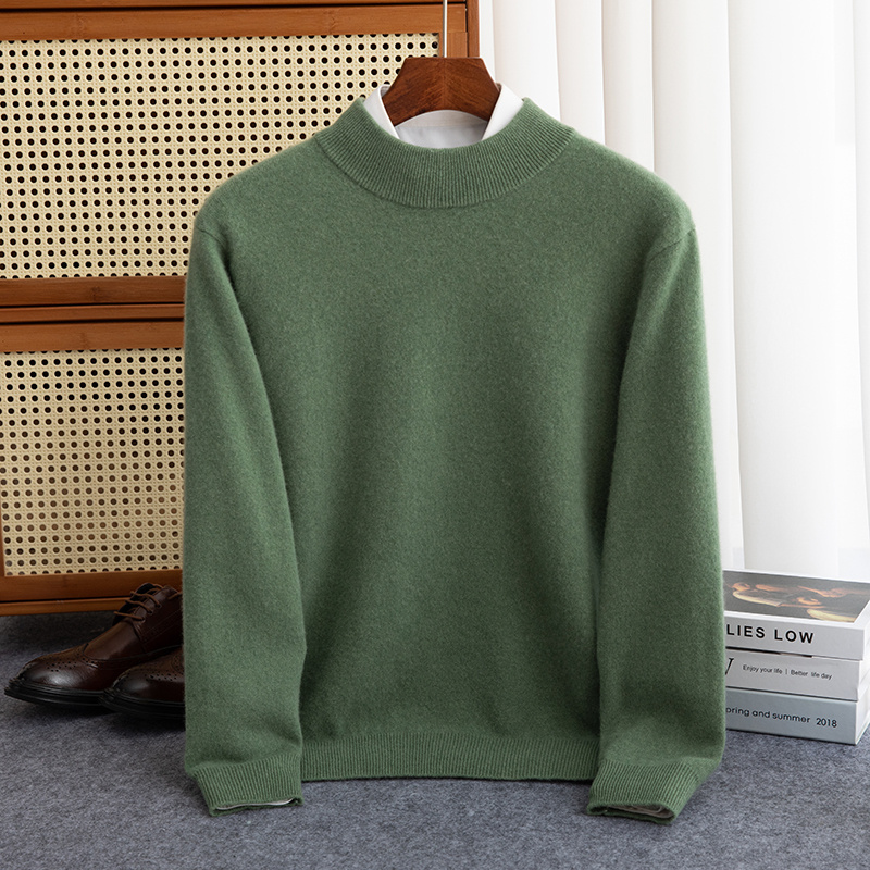 Nueva moda, jersey de lana de 100% para hombre, suéter de cuello medio alto, suéter de punto de Color sólido cálido para otoño e invierno, Top informal de negocios