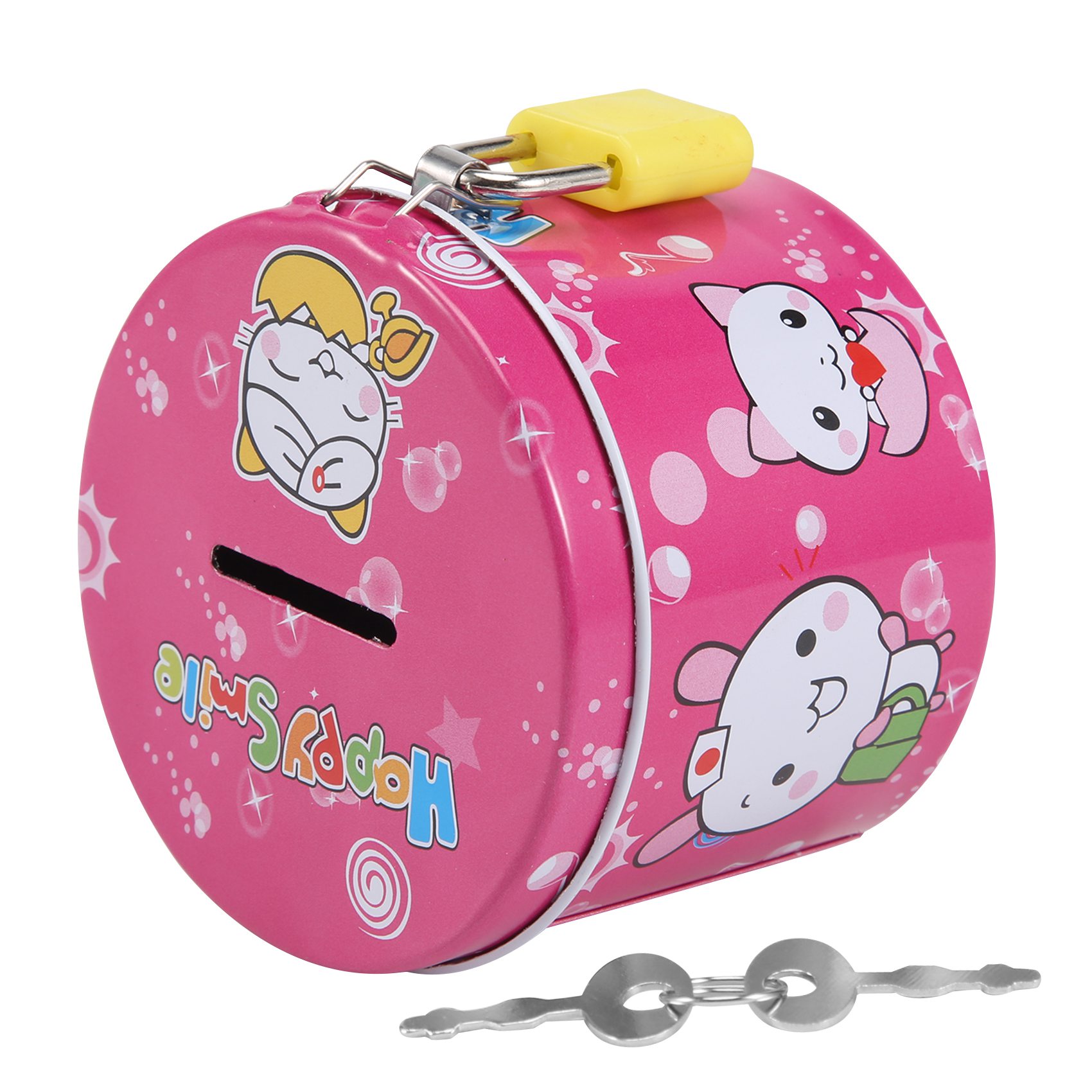 Desenhos animados Imprimir Mealheiro com cadeado, Cilindro Design, Money Saving Box, Moeda