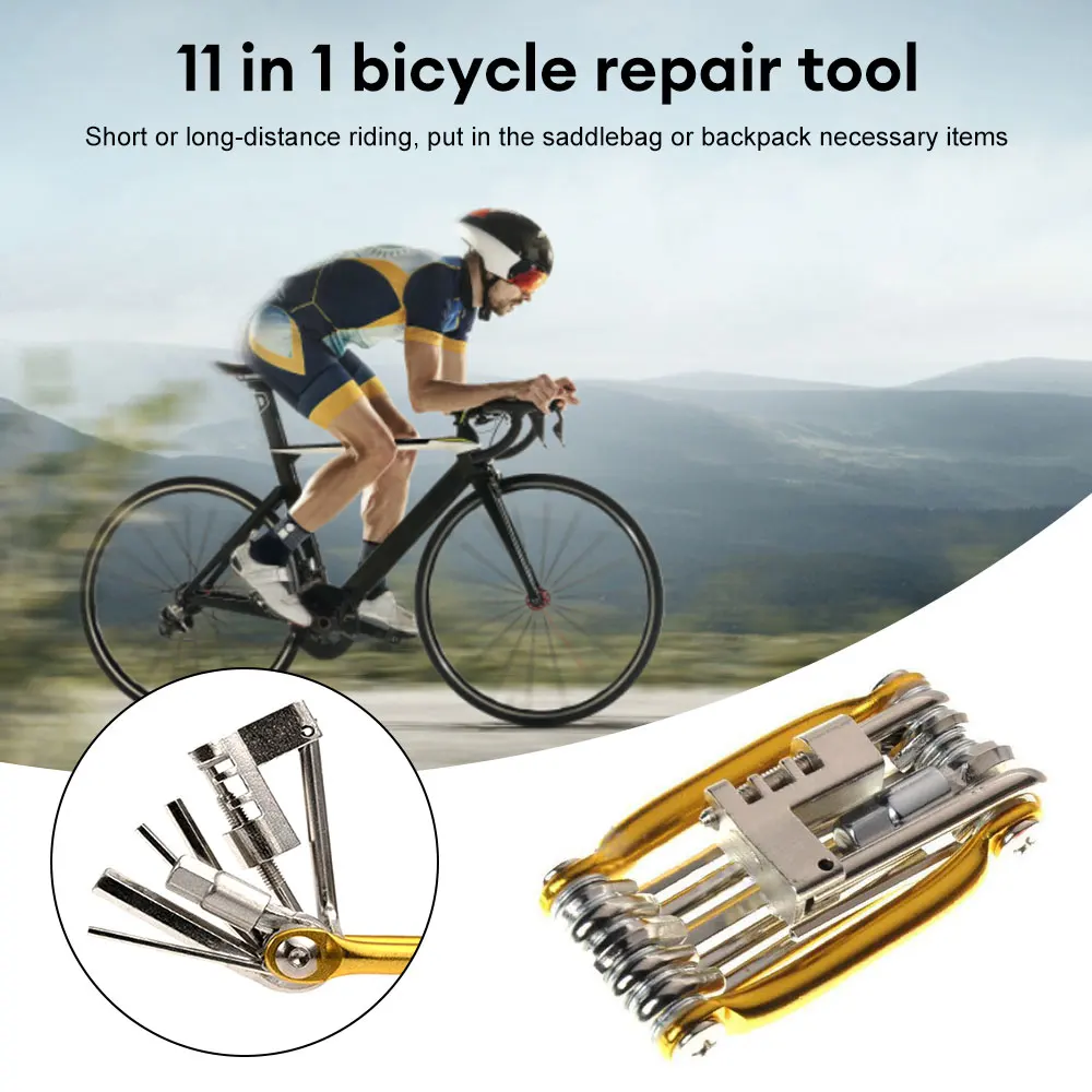 11-in-1 Fahrrad-Reparatur-Werkzeug-Set, Mountainbike-Schraubenschlüssel, Schraubendreher, Kette, Sechskant-Speichen, Multifunktions-Fahrrad-Reparatur-Set, Fahrrad-Werkzeug