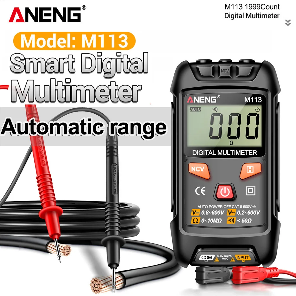 มัลติมิเตอร์แบบดิจิตอลอัตโนมัติ Professional ANENG M113 Multimetro AC DC แรงดันไฟฟ้า 600V Auto Range Ohm NCV เครื่องมือทดสอบความต้านทาน