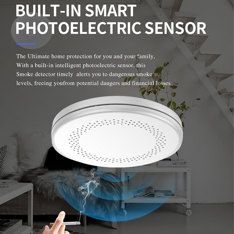 Design ultrasottile Funzione WiFi Tuya Rilevatore di fumo di sicurezza intelligente Allarme sonoro da cucina Dispositivo di avviso sensore antincendio