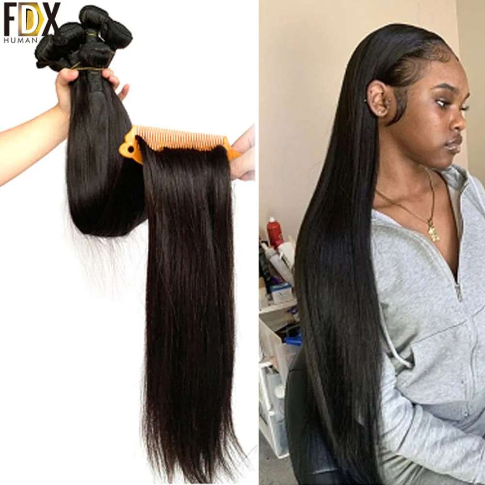 Fdx 30 32 34 36 38 40 Polegada feixes de tecer cabelo brasileiro liso e sedoso 100% feixes de cabelo humano cor natural tece cabelo longo