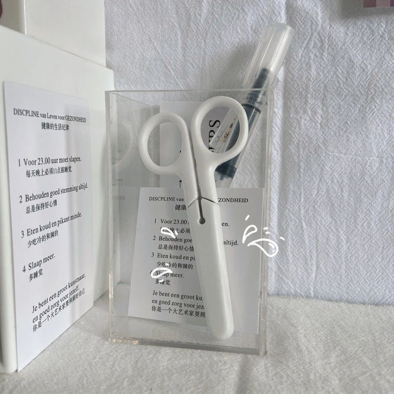 ญี่ปุ่นเรียบง่ายสีขาว MINI กรรไกรพร้อมฝาปิดธรรมดา Minimalism แบบพกพากระเป๋าสแตนเลสกรรไกรสํานักงานเทปเครื่องตัดกระดาษ