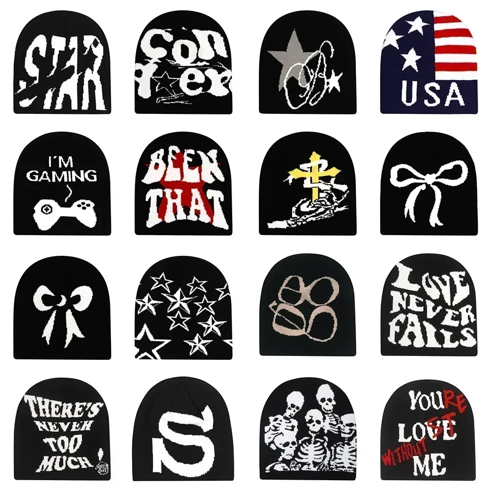 Gorros Y2K para hombre y mujer, gorros cálidos para parejas, gorros de lana a la moda, gorros tejidos para mujer, accesorios, Gorro de hip hop 2024