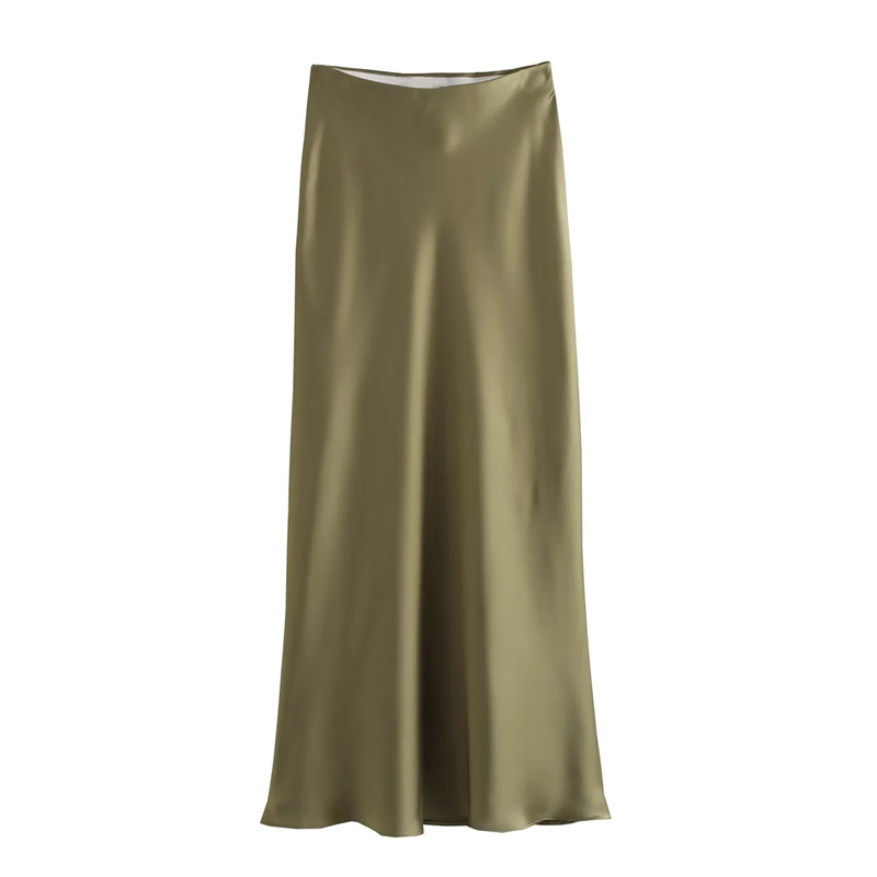 TRAF Vrouw 2024 Satijnen Rok Vrouwen Hoge Taille Lange Rokken Voor Vrouwen Zomer Zwarte Midi Rok Kantoor Elegante vrouwen rokken