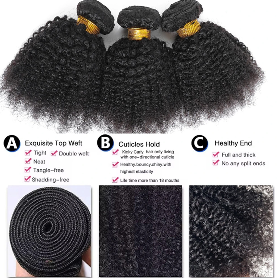 Korte Afro Kinky Krullend Haar 3 Bundels Deal Ruw Indisch Haar 100% Virgin Tissage Menselijk Haar Weave Extension Natuurlijke Kleur 100 G/stks