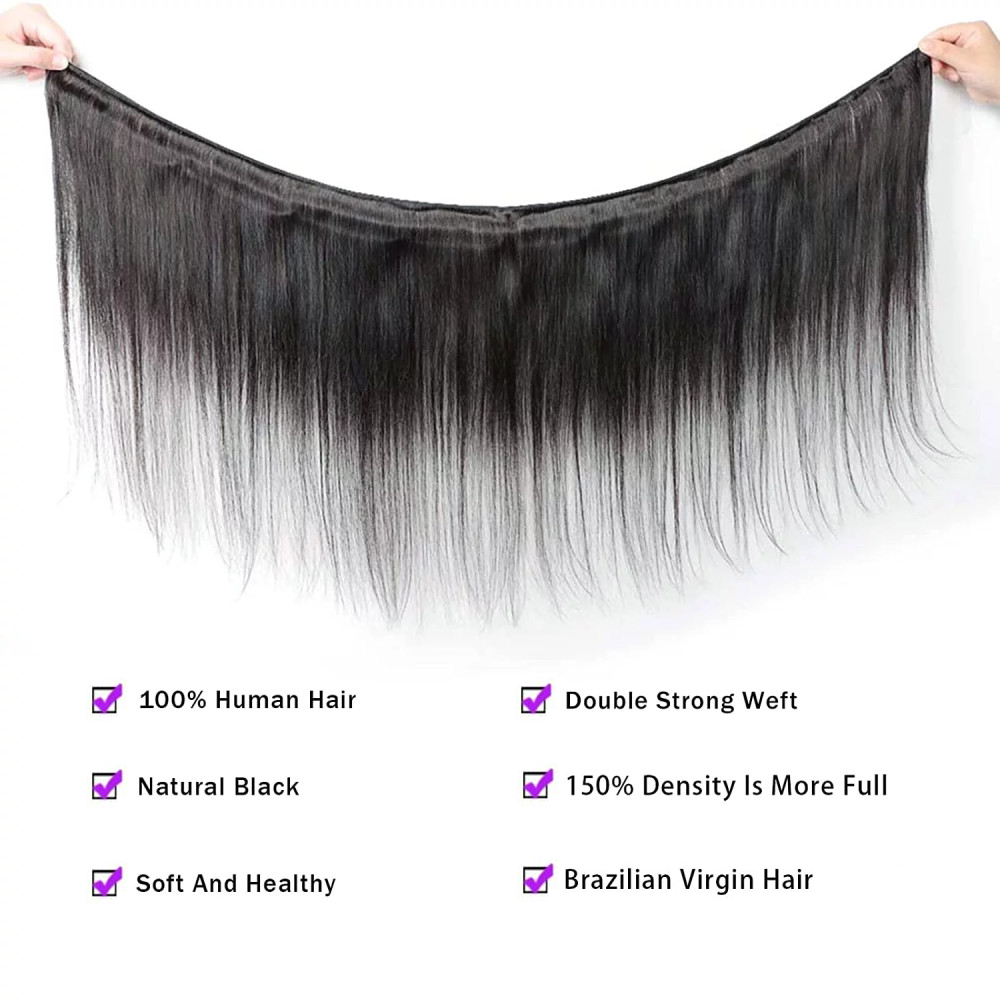 ブラジルのストレートヘアストランド,レースキャップ付き,ナチュラルブラック,13x4,女性用