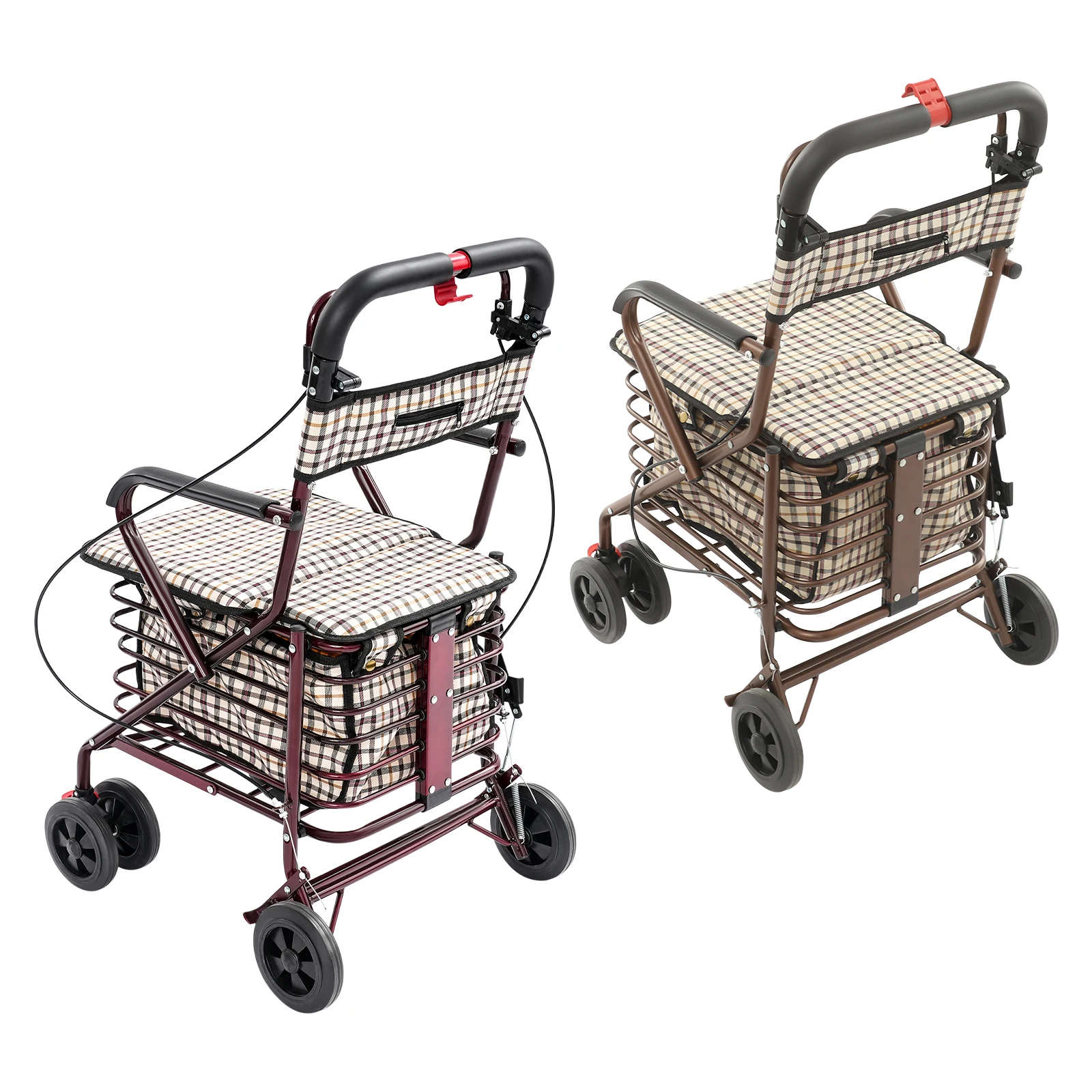 Storage Cart for Olders with Seat Foldable Rolling Walker for Seniors Walking Aids with Seat