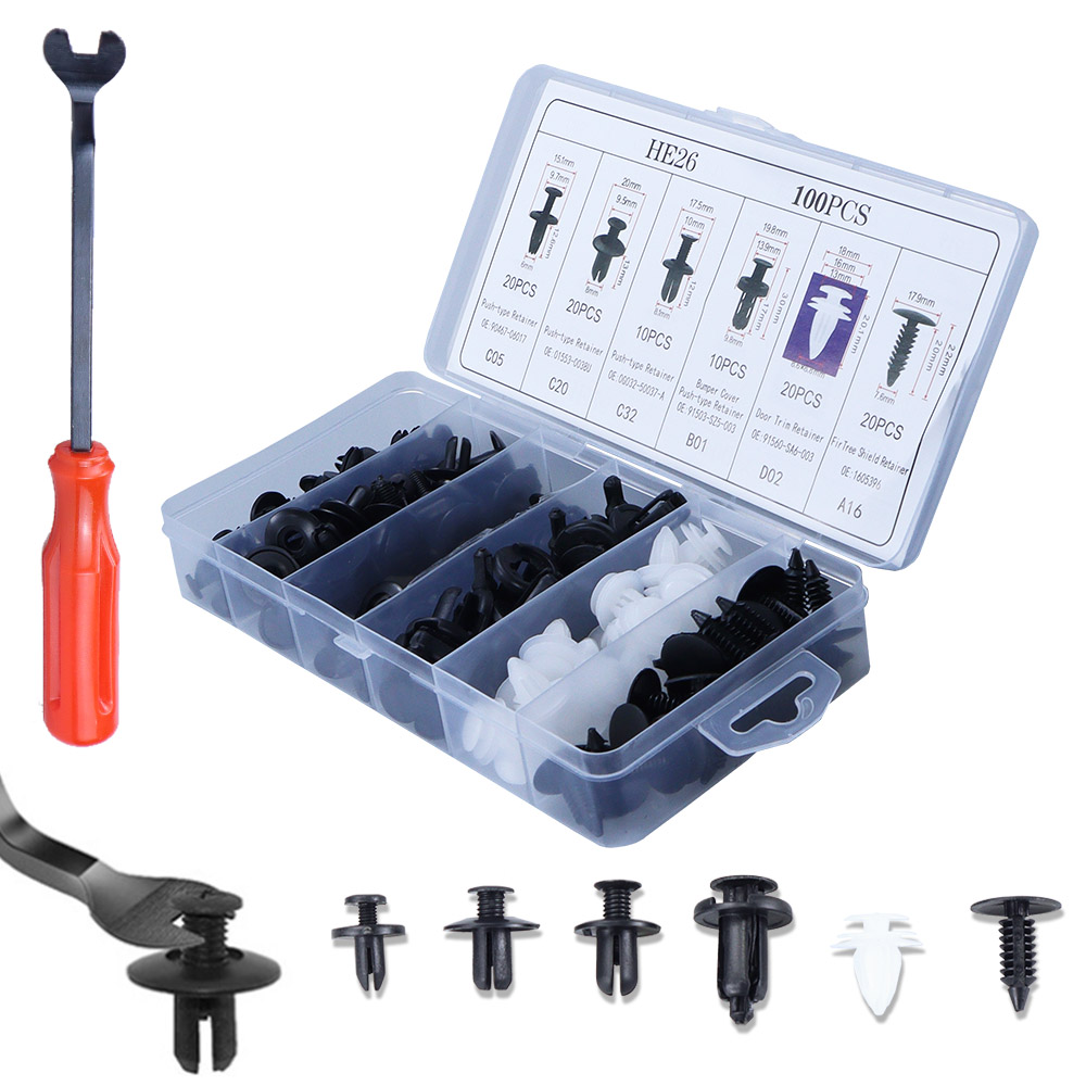 100 Uds Clips de retención de parachoques Clips de coche sujetadores de remaches de plástico Kit de retenedor de empuje más Popular juego de remaches de pasador de empuje automático de 6 tamaños