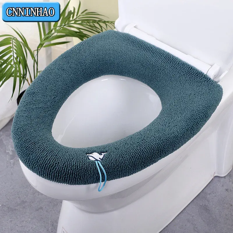Cubierta para asiento de inodoro, alfombrilla para tapa de inodoro de baño, cojín cálido de invierno con mango, accesorios más gruesos, lavables y suaves