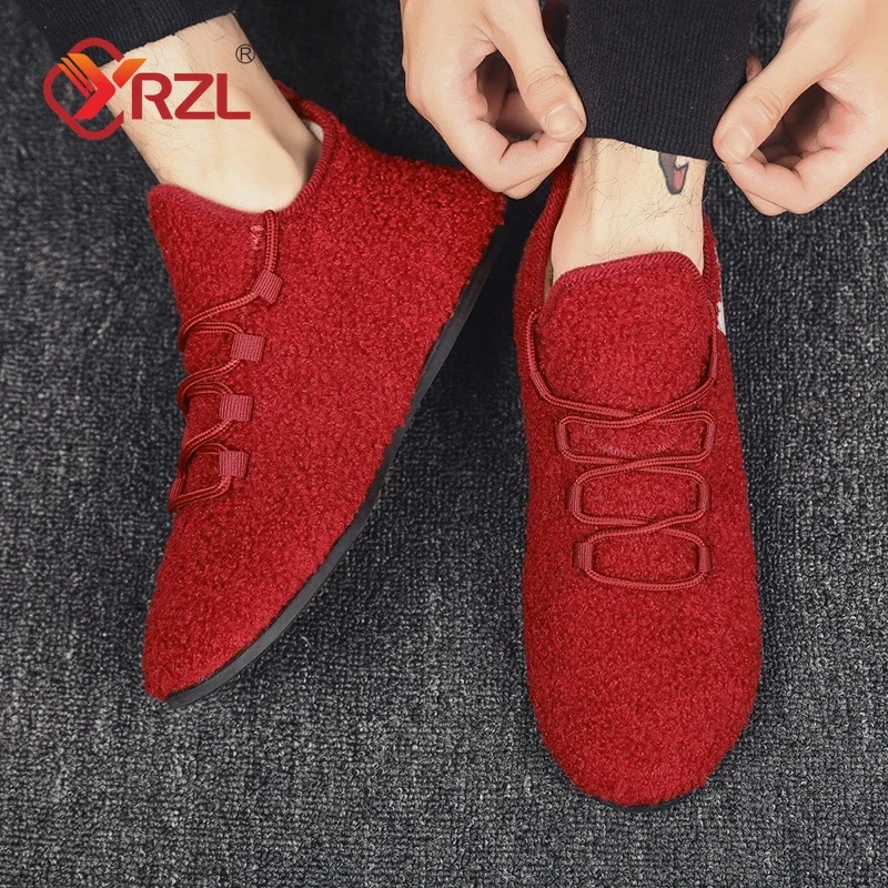 YRZL zapatos de algodón de invierno para hombre, zapatillas de invierno ligeras con cordones cálidos, mocasines de algodón para el hogar y el dormitorio de felpa, zapatos cálidos para hombre
