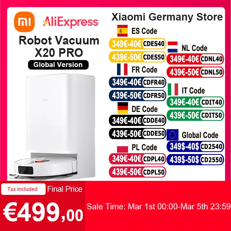 Global Version Xiaomi Robot Vacuum X20 Pro Voice Control Automatic Dust Collection Whole House Scan Hair Liquid Cleaning