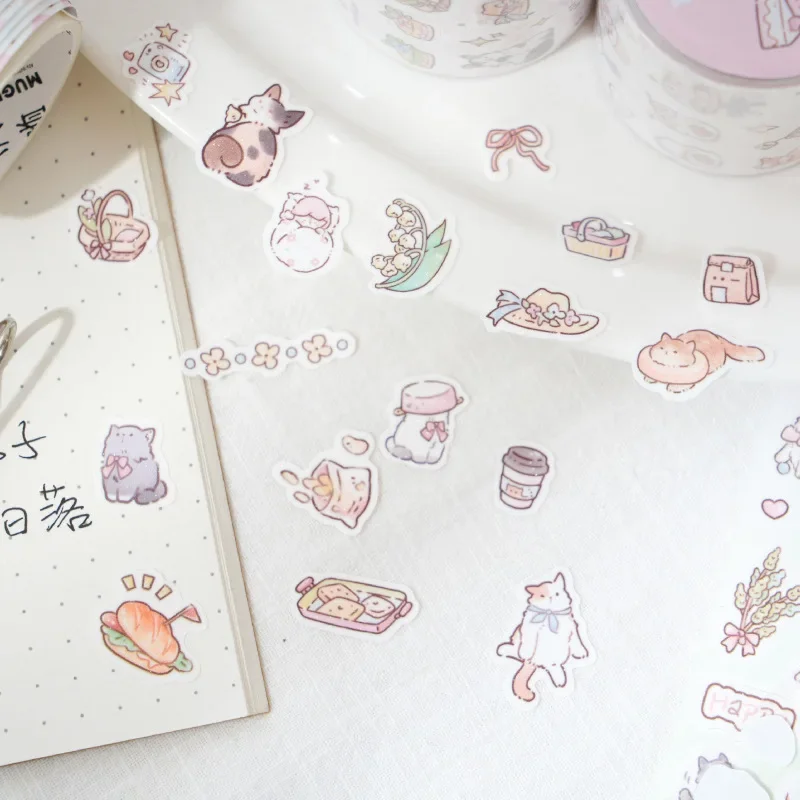 Cute Little Material Handbook Mobile Phone Back Card Collage Kitten Series Tape  Washi Tape