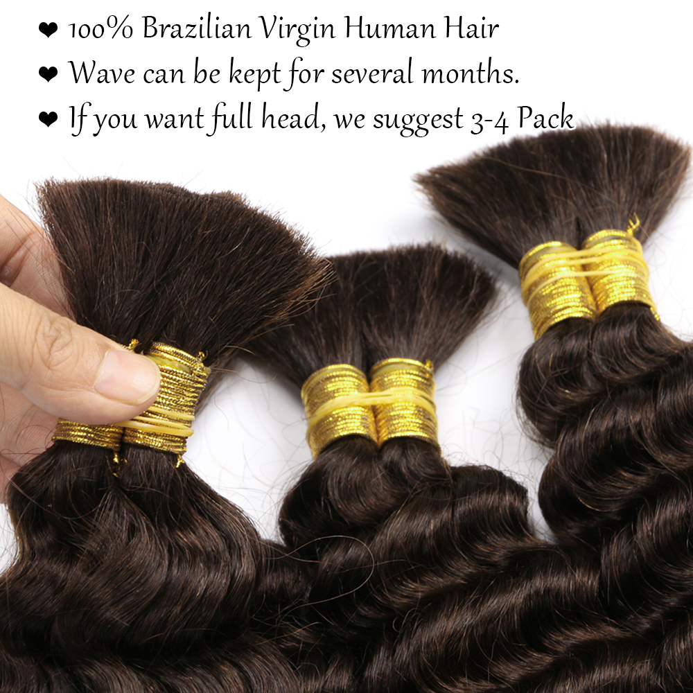 Donkerbruine Boho-vlechten Echt haar 100% bulk voor vlechten Krullend haarbundels Menselijk haarverlenging Chocolade 2 #   Diepe golfbundels