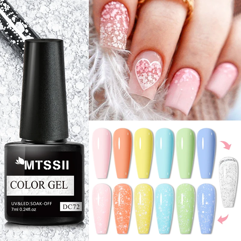 7ml เกล็ดหิมะเจลเล็บ UV LED กึ่งถาวร Milky สีขาวสีชมพู Glitter Snow Sequins เจลเล็บ Art Design เคลือบเงาเล็บ