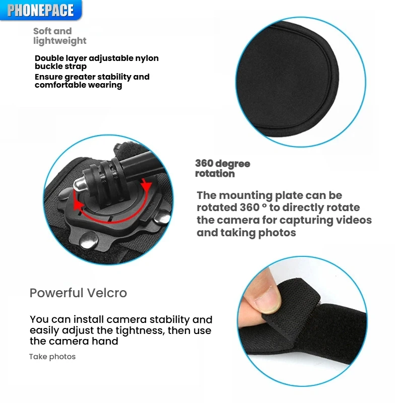 Supporto per cinturino da polso con rotazione di 360 gradi per GoPro 13 12 11 10 9 Supporto per cinturino da polso per guanto da polso per accessori DJI OSMO Action 4/5Pro