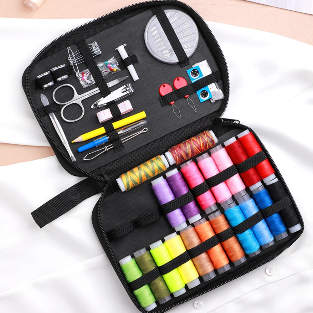 Kit de costura completo con hilos, agujas, tijeras, cinta métrica, botones, portátil, viaje, DIY, bordado, trabajo hecho a mano, conjunto de herramientas de costura