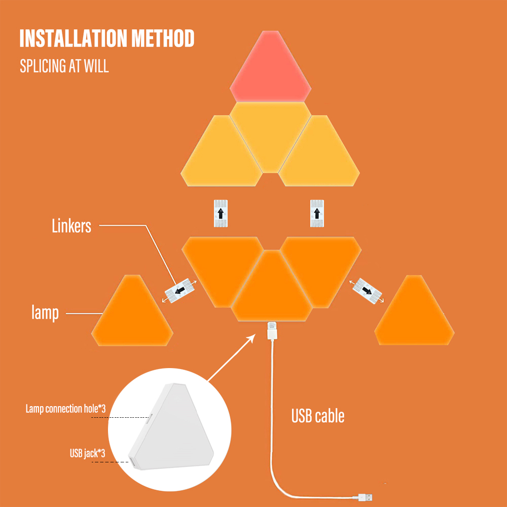 LED 스마트 WIFI 삼각형 벽 조명 RGB 실내 분위기 조명 APP 음악 동기화 게임 룸 TV 침실 장식