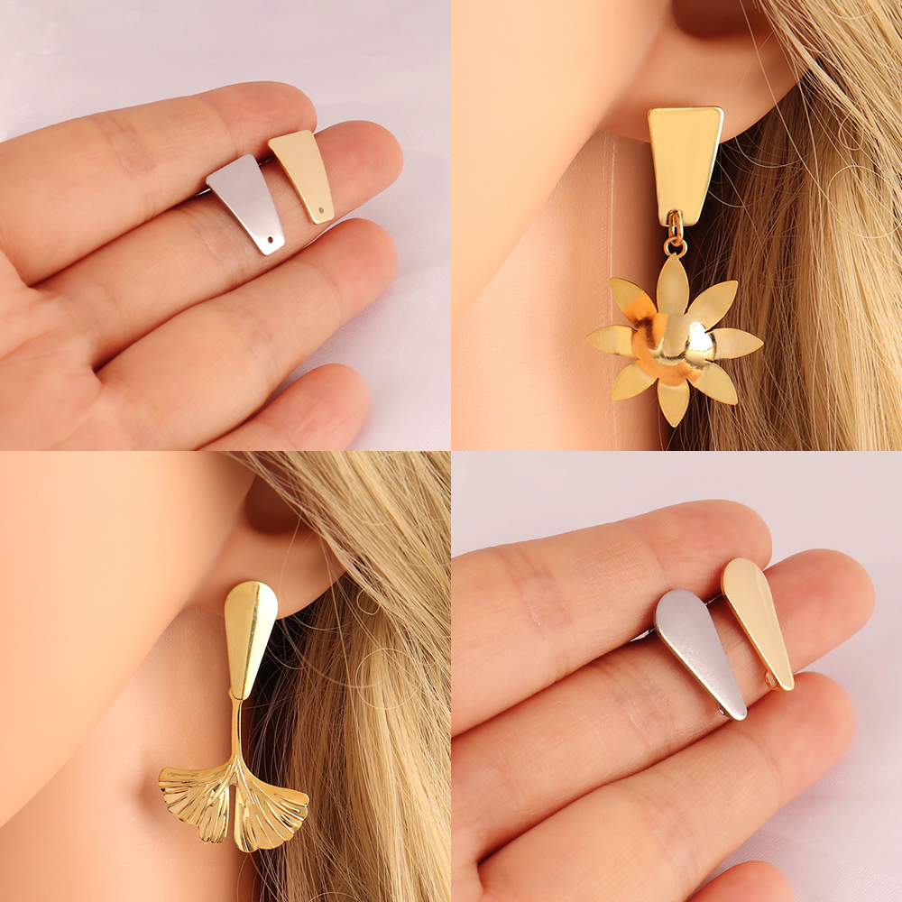 20pcs Stainless Steel Geometric Heart Round Stud Earring Base With Earring Plug Connector DIY Earring For Jewelry Making Finding