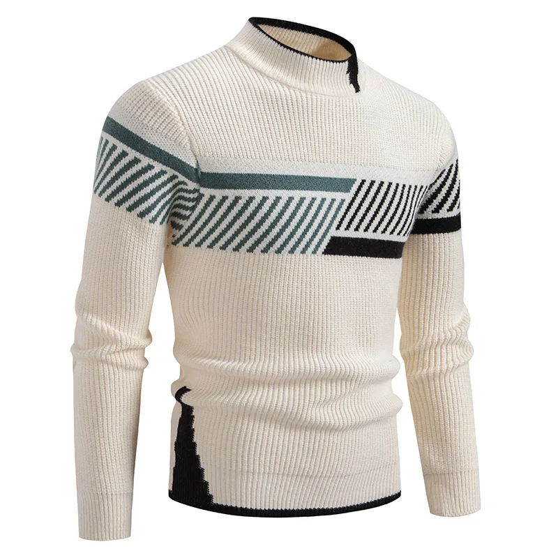 Suéter de bloques de Color cálido informal para hombre, Tops de punto, ropa de otoño e invierno, alta calidad