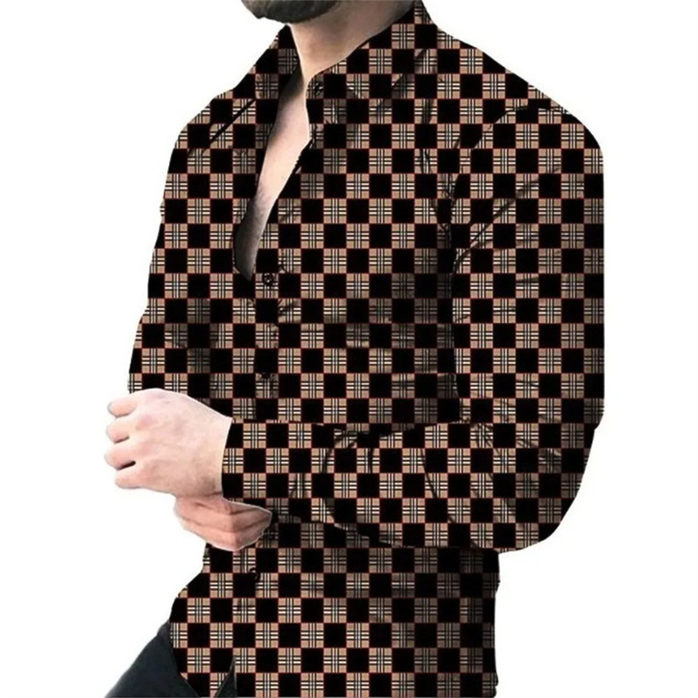 Herren Langarmhemd Casual All-Match Fashion Street Herrenhemd Revers Einreiher Langarm Top Herrenbekleidung